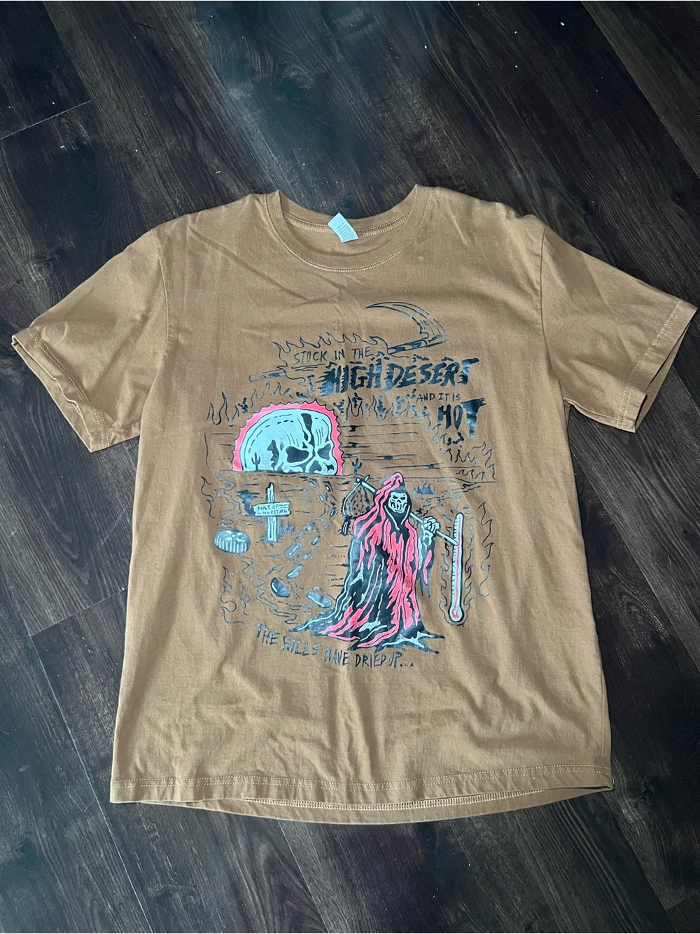 Brown Men’s Graphic Tee Skull and Reaper Size Small